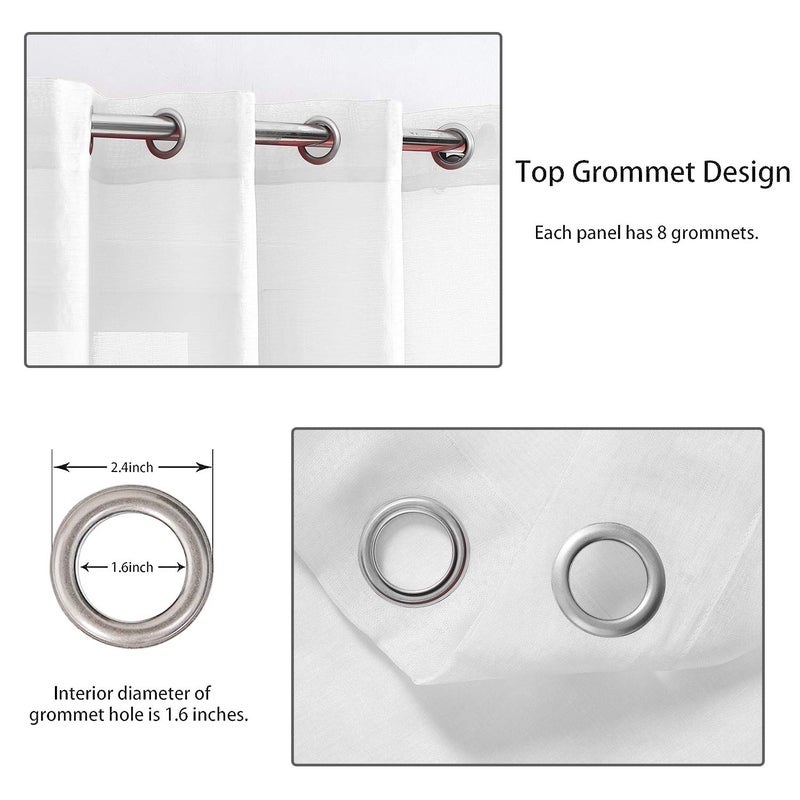 July Joy White Semi Linen Look Sheer Curtains for Bedroom, Living Room Grommet Light Filtering Solid Voile Window Curtains, Set of 2 Panels, 52 x 63 inch - Image 2